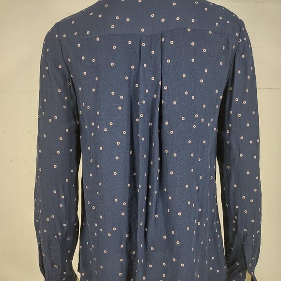 Boden dark blue navy floral print 100% Viscose button front shirt blouse size 12 - Picture 4 of 7